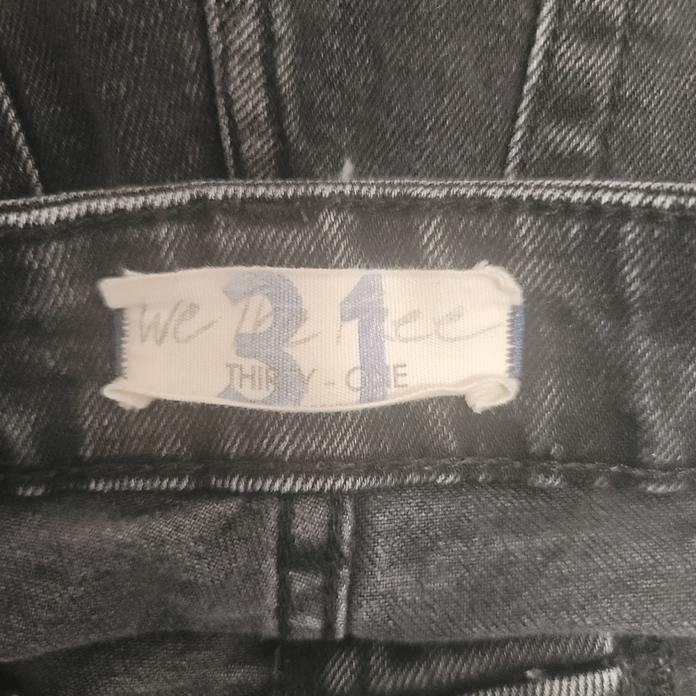 Free People Black Denim High Waist Jeans w/ Raw Hem & Slit Detail, 32, - Picture 5 of 7